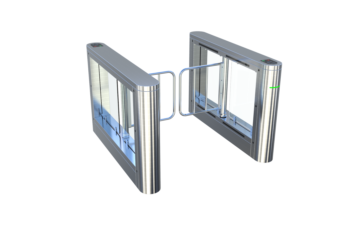 Evolve ES200 External Speed Lane Gate with stainless steel and Plexiglas design for outdoor pedestrian access.