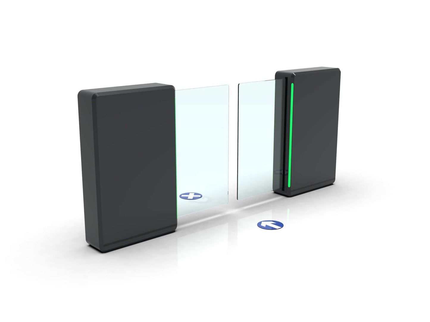 RGRetail 2 Retractable Gate with glass panels and LED indicators, designed for indoor security and customer guidance.