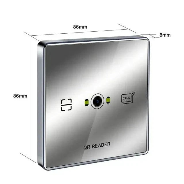 Anti Vandal QR Reader with tempered glass and dimensions 86x86x8mm.
