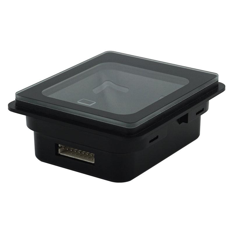 QR120 QR Code Reader QR120 Embedded QR Code Reader Evolve QR120 Embedded QR Code Reader with black finish and tempered glass construction.