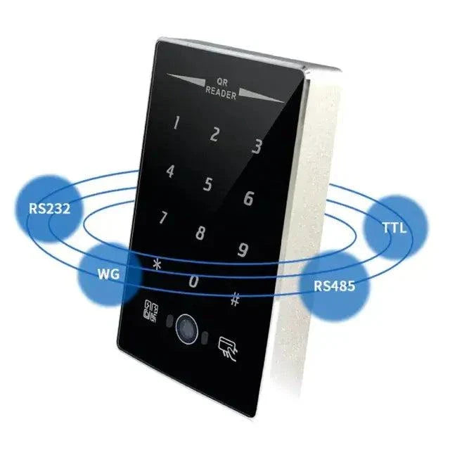 Evolve IP65 QR + Pin Reader Access Control with keypad and communication interfaces for secure access control. Ideal for boosting customer engagement.