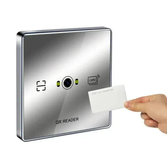 Anti Vandal QR Reader with card scanning feature and tempered glass cover.