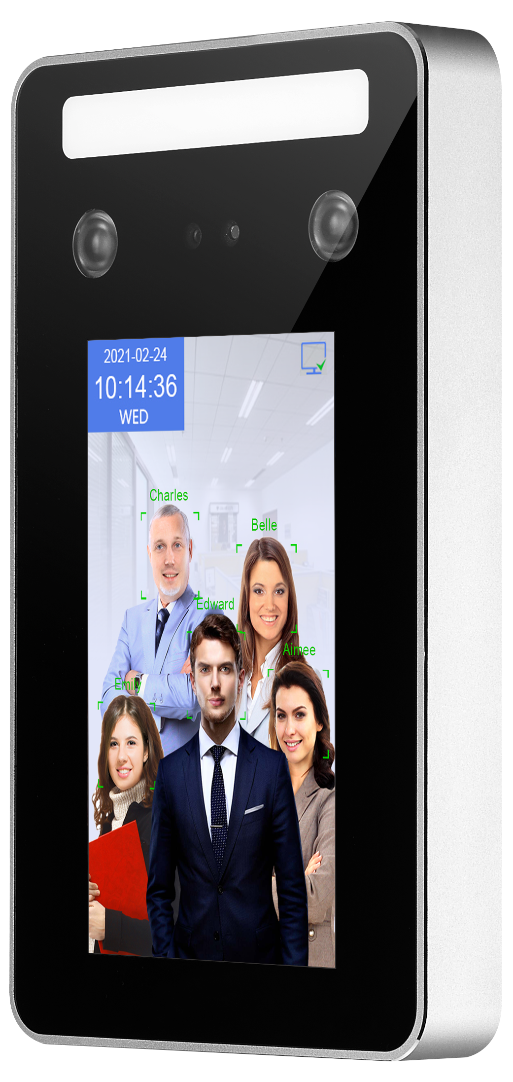 FaceAi 1 IP65 Face Recognition EvolveFaceAi 1 IP65 face and mask detection terminal with QR code and card reader for touchless employee clocking and access control.