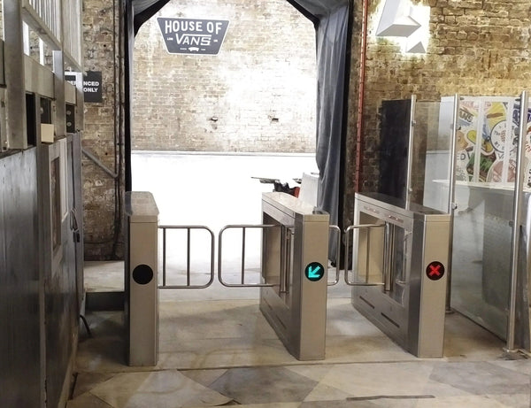 Leisure & Sports Facilities Speed Gates & Turnstiles in use at House of Vans, showcasing secure access features.