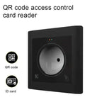 Evolve Anti Vandal QR Code and RFID Reader QR code and RFID card reader for access control, featuring NFC technology and a sleek black design.