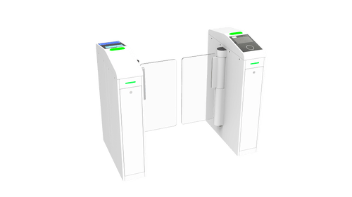 CT200 Compact Speed Gate - Evolve UK stands open, showcasing its sleek design for gym access control.