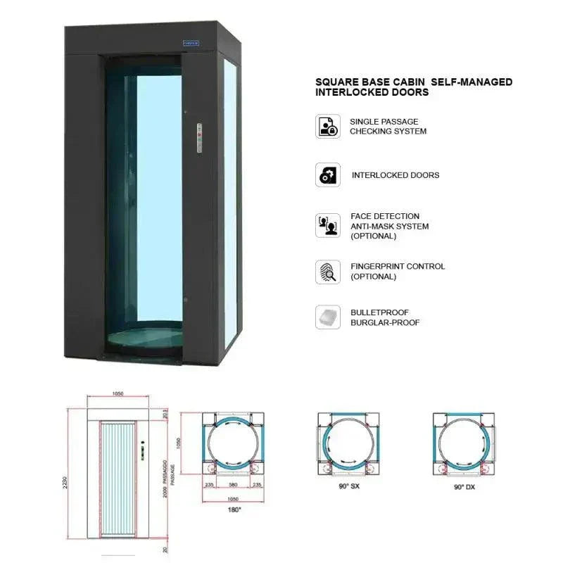 Evolve - Cometa Security Portal CT484 featuring square base cabin, interlocked doors, and advanced security features.