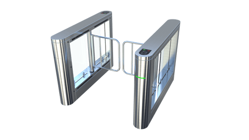 ES200 External Speed Gate for outdoor pedestrian access control, featuring sleek stainless steel design.
