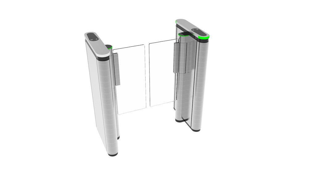 PG500 Compact Speed Gate view showcasing sleek design and optical turnstile functionality for access control.
