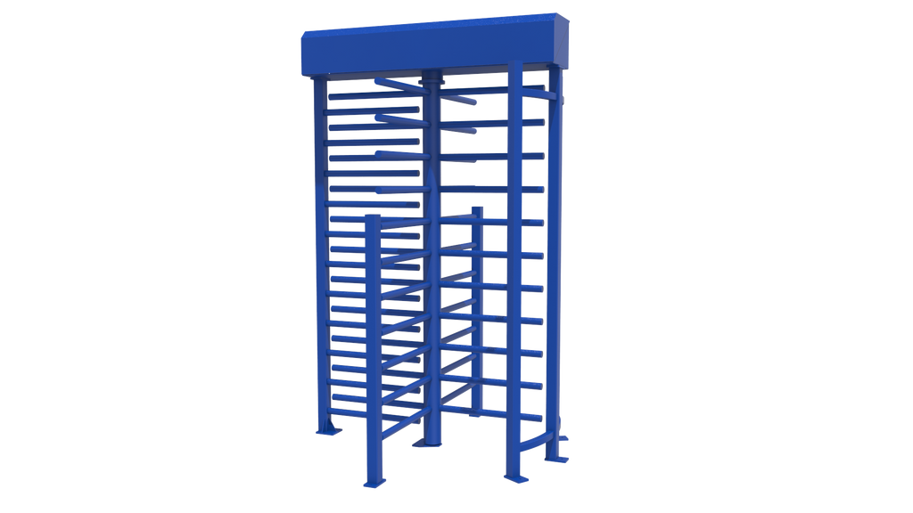 FT100 Full Height Turnstile by Evolve UK in blue, designed for secure perimeter access control.