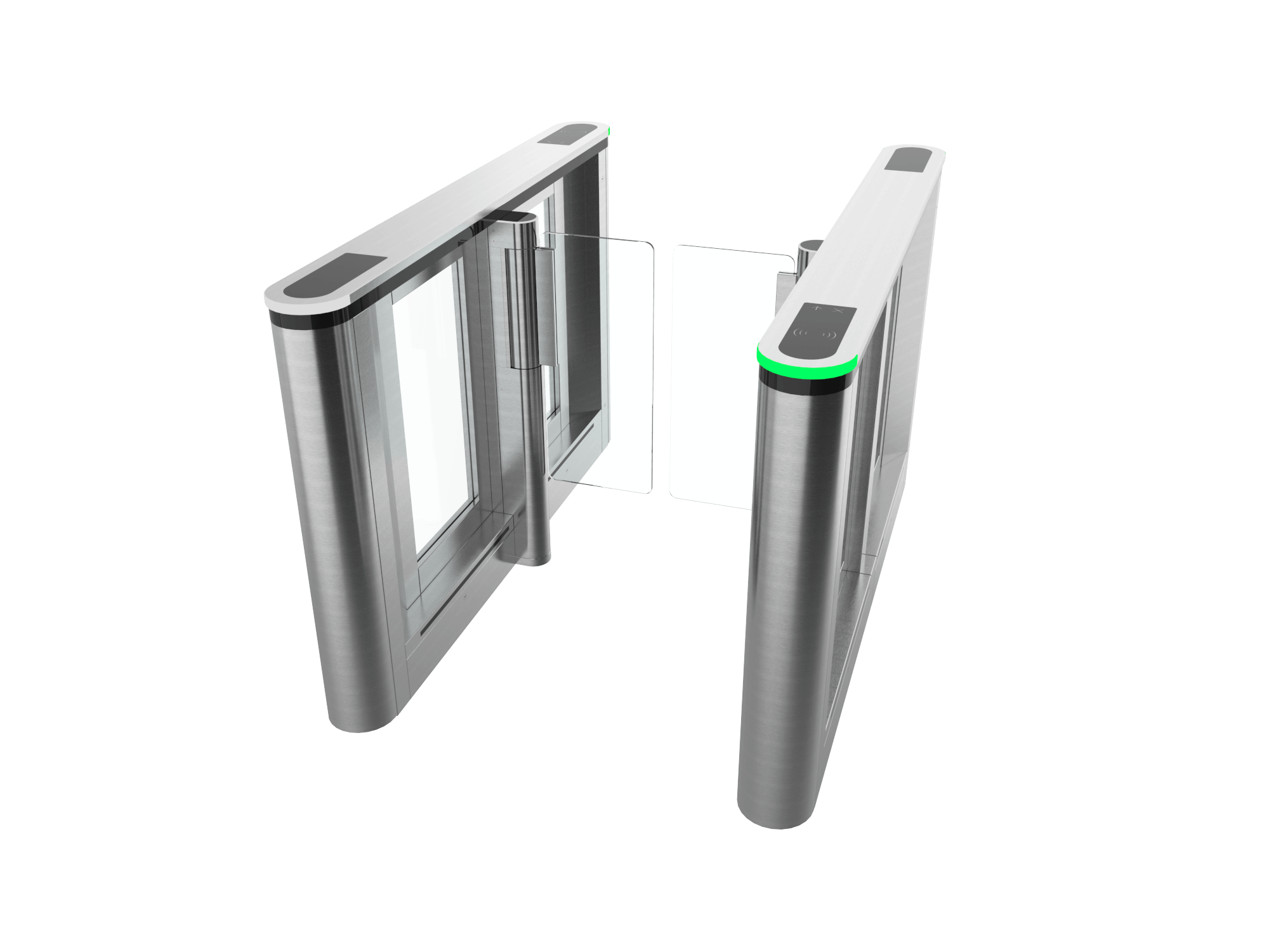 Evolve UK PG200 Speed Gate Turnstile, a modern pedestrian access control solution with elegant design.