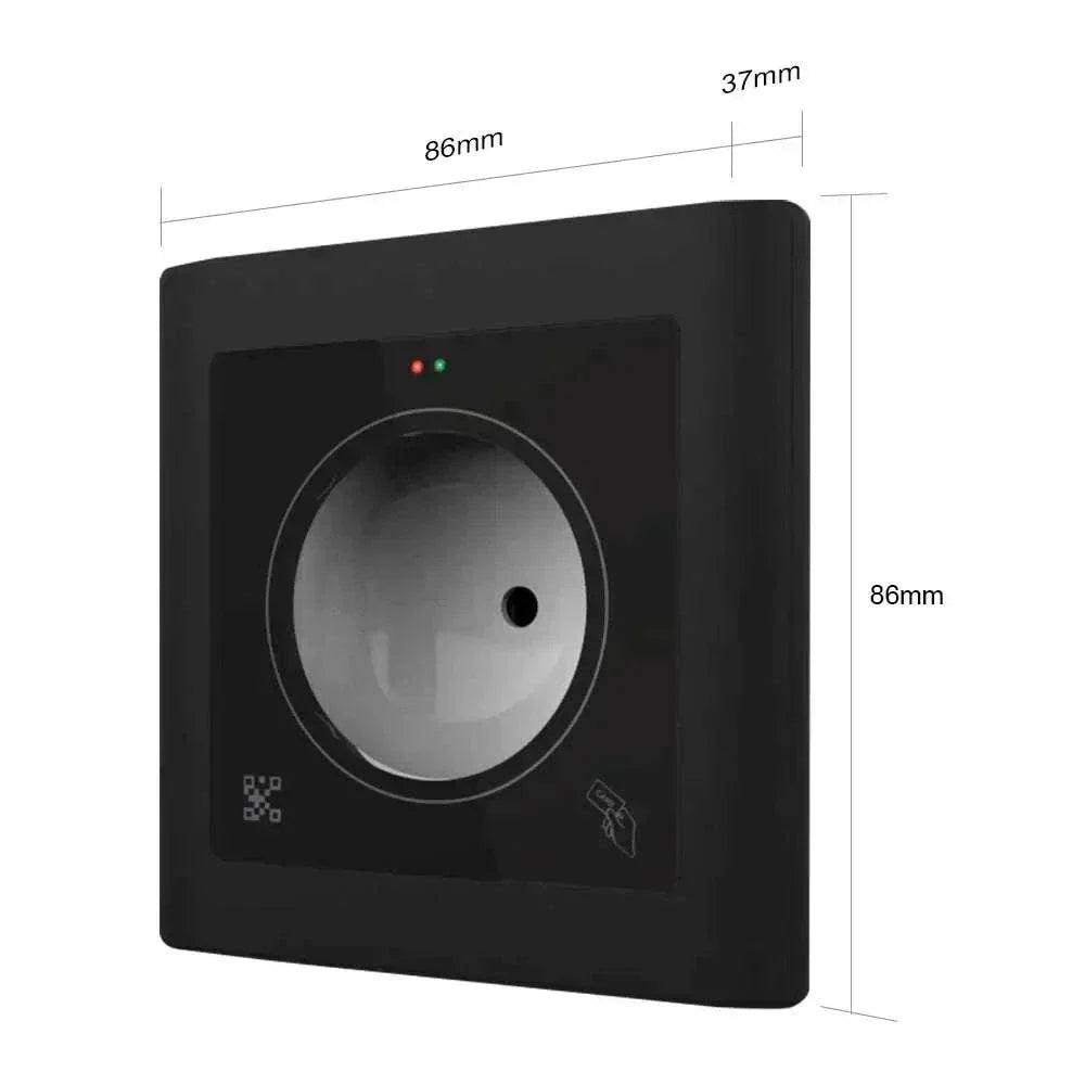 Evolve Anti Vandal QR Code and RFID Reader with dimensions 86mm x 37mm, designed for durable access control.