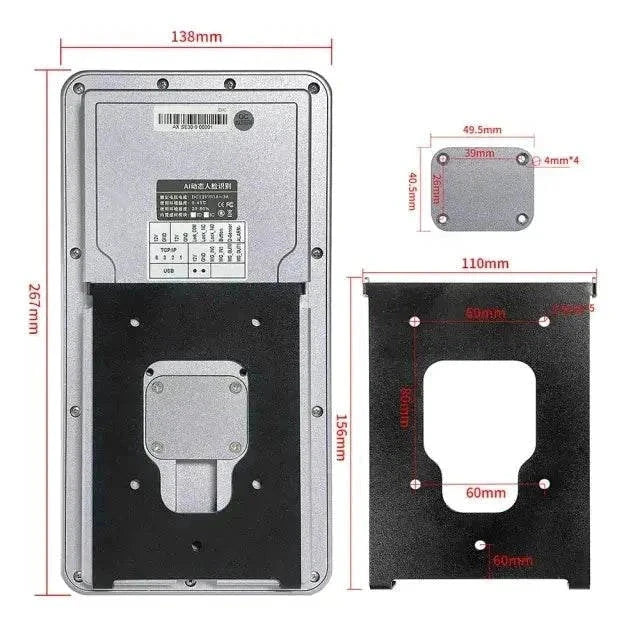 Evolve - AI8 IP65 Face Recognition Access Control installation plate dimensions and specifications.