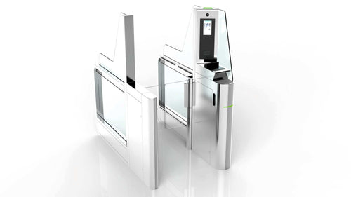 APG100 Airport E-Gates from Evolve UK featuring sensor barriers and automatic swing panels for secure boarding.